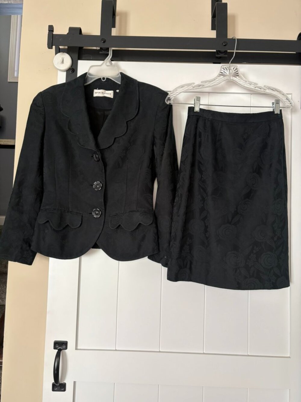 Vintage Nipon Boutique Black Brocade Blazer and Skirt Set, size 8